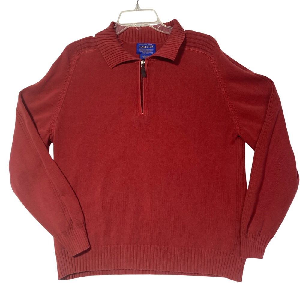 Pendleton Mens Rusty Red 100% Cotton Quarter Zip Collared Sweater Large RN 29685